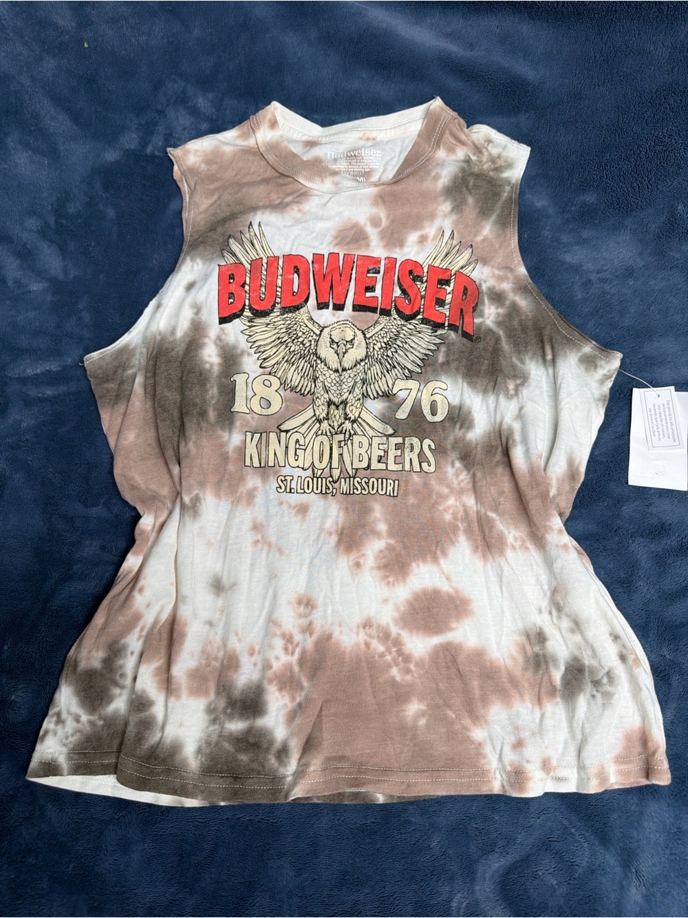 Budweiser Brown & White Tie-Dye Kids Muscle Tank with Red Logo